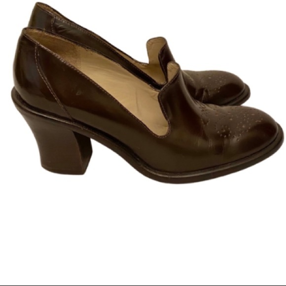 KENNETH COLE Leather Brazil Chunky Block Heel Pumps Shoes Brown Academia Sz  6.5 - Picture 2 of 12